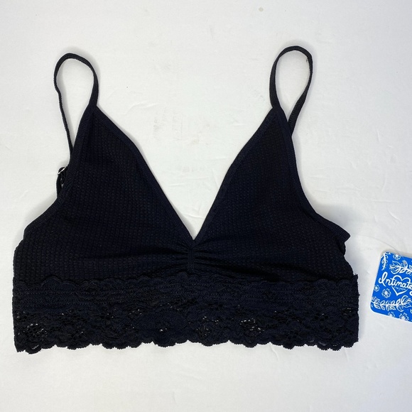 Intimately Free People Black Stevie Lace Trim Bralette - XS - NEW - Picture 3 of 7
